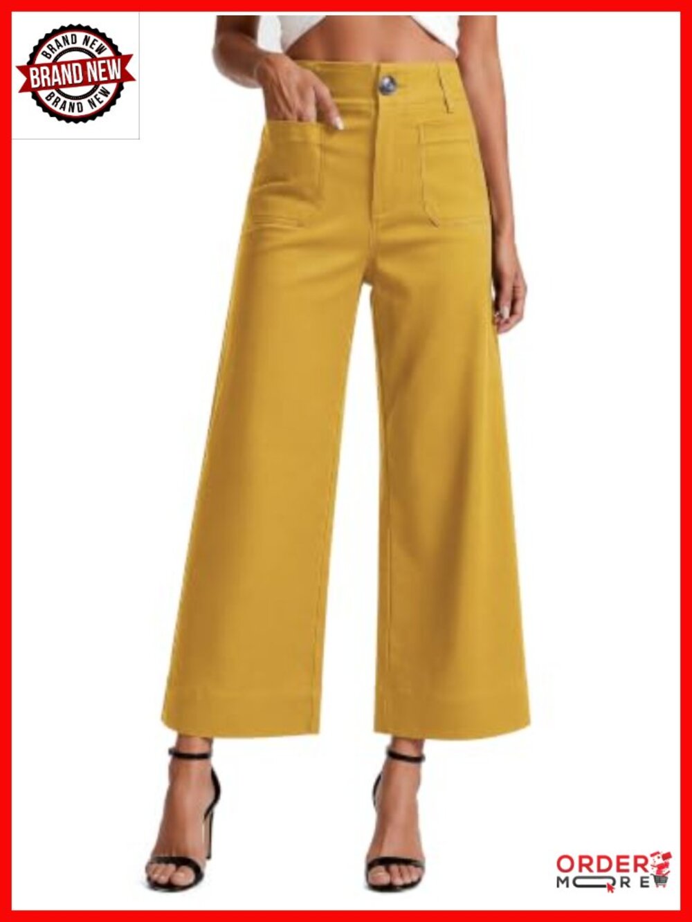 Women's High-Rise Cropped Wide Leg Pants with Pockets, Lightweight Stretch